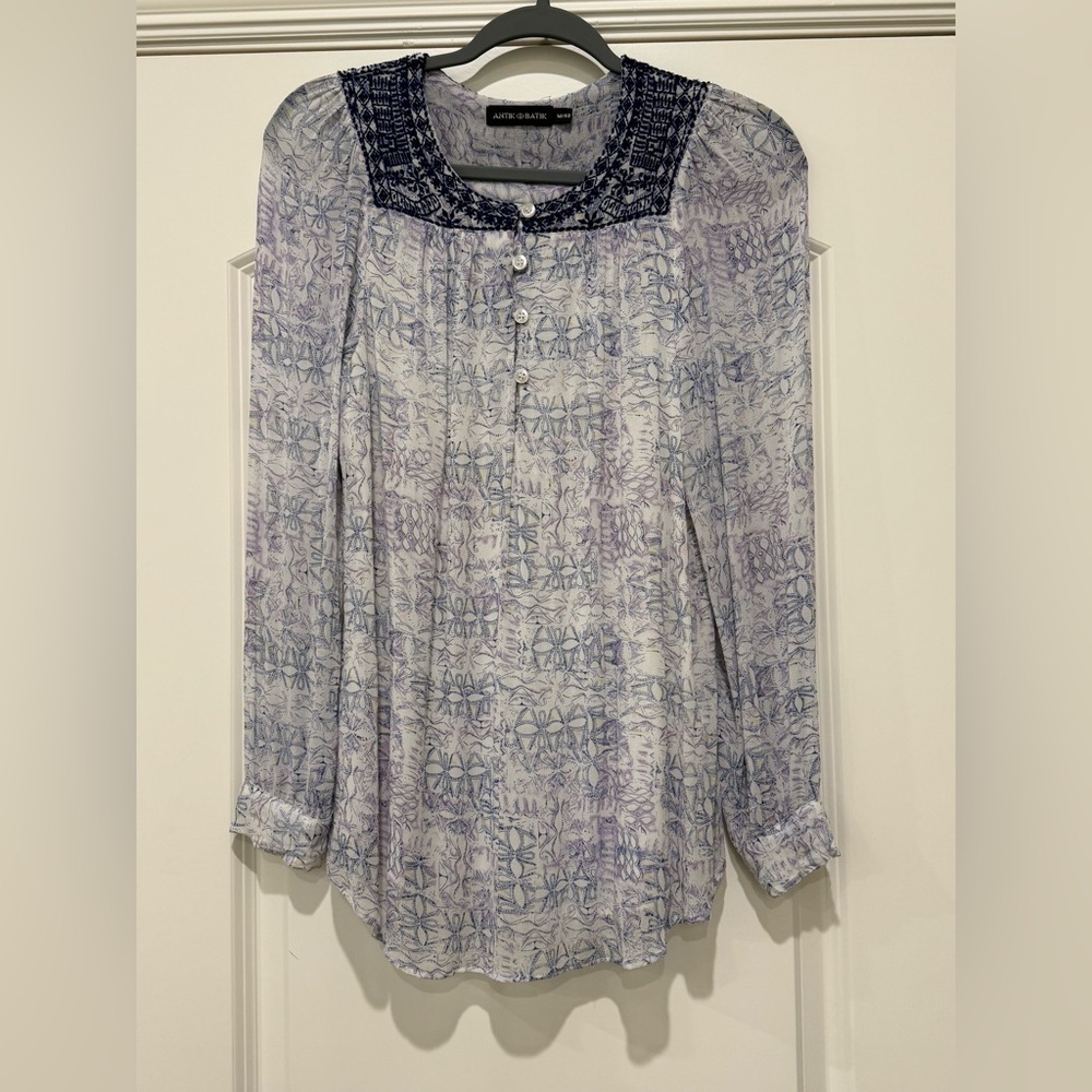 Ladies Antik Batik Boho Long Sleeve Embroidered Top Medium